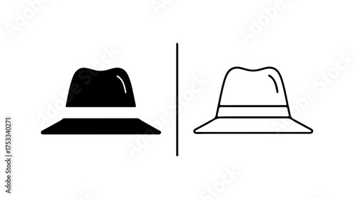 Fedora hats outline and solid with transparent background