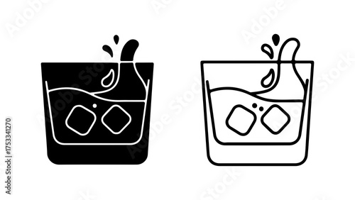 Drink with ice in glass with transparent background