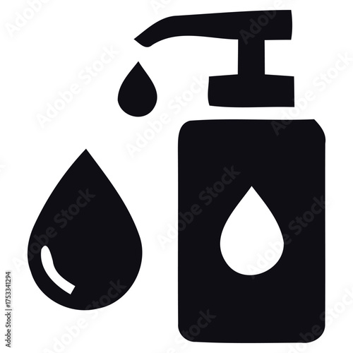 Black Silhouette of Liquid Soap or Sanitizer Pump Bottle Icon Vector, vector water drop