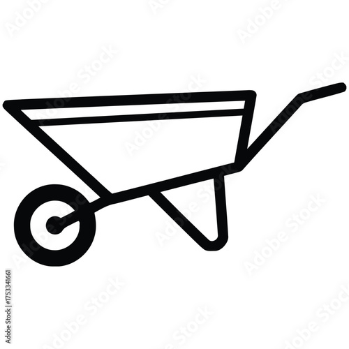 Simple Outline Icon of Garden Wheelbarrow for Construction and Yard Work Vector, wheelbarrow on white background