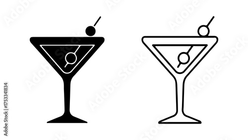 Martini glass with olive and toothpick with transparent background