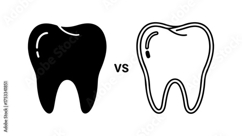 Tooth comparison with outline and solid fill with transparent background