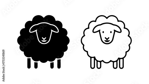Black and white sheep icons with transparent background