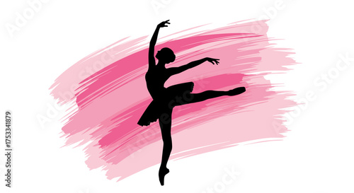 Elegant ballerina dancer performing a graceful ballet pose on a pink artistic background.