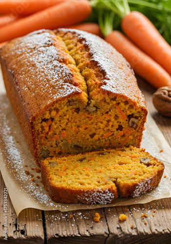 Carrot cake with carrots overhead