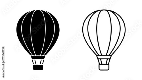Hot air balloons outline and solid with transparent background