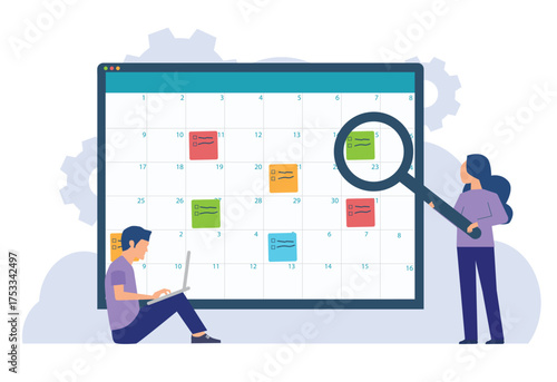 Business planning concept and Business people team working management project schedule with digital online calendar