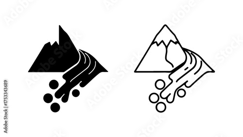 Mountain avalanche with rocks with transparent background