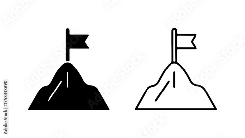 Mountain peak with flag with transparent background