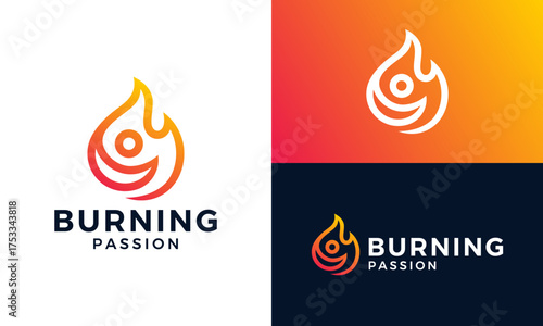 Fire logo design vector illustration with Abstract people design graphic. Icon, symbols, creative