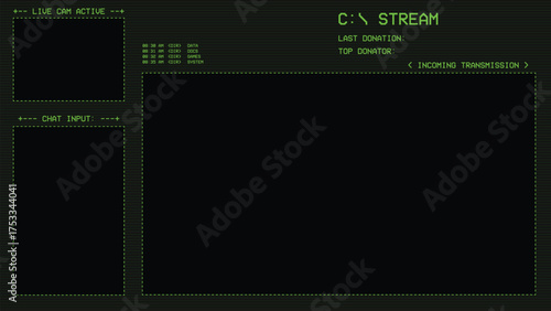 A vintage retro green digital vector graphic overlay for streams. Old green CRT screen overlay with some retro text. Green retro text on 80's retro display overlay 16:9 with horizontal lines.