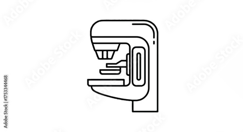 A line drawing of a coffee machine on a white background with simple black outlines and minimal details.