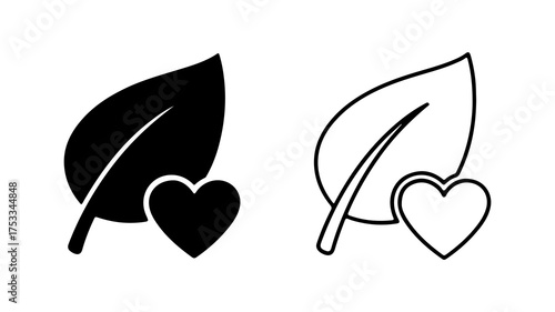 Leaf and heart icon with transparent background