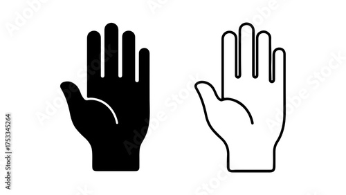 Hand icons with outline and solid fill with transparent background