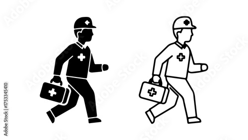 Running doctor with medical kit with transparent background