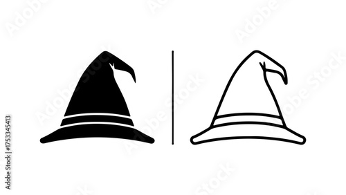 Wizard hats outline and solid with transparent background