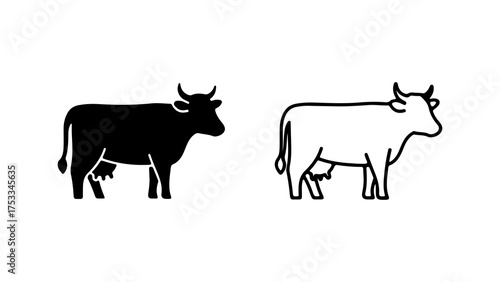 Cow icons with outline and solid fill with transparent background