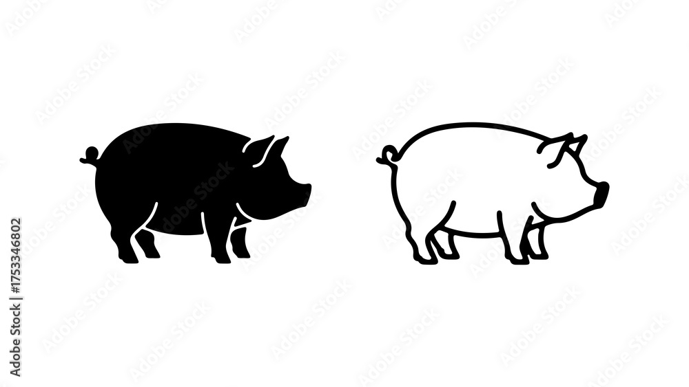 Fototapeta premium Pig icons with outline and solid fill with transparent background