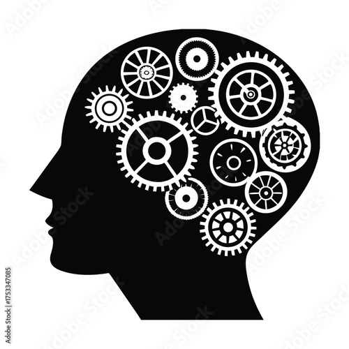 Clock Gears in Human Head Silhouette