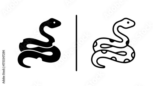 Snake outline and solid shapes with transparent background