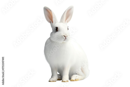 A cute white rabbit sitting gracefully with expressive eyes, ideal for nature and pet-themed projects.