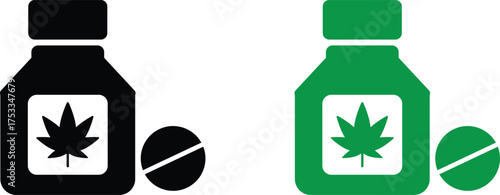 CBD Medicine Bottle Icon — Cannabis Medical Pills and Natural Treatment Concept