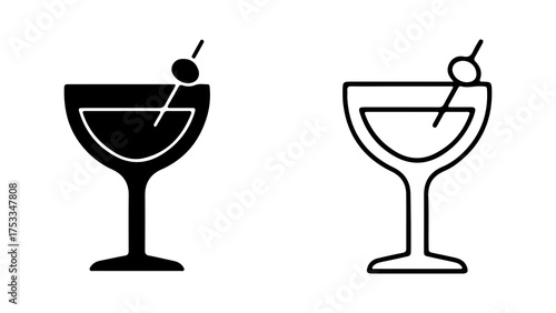 Martini glasses with olive garnish with transparent background