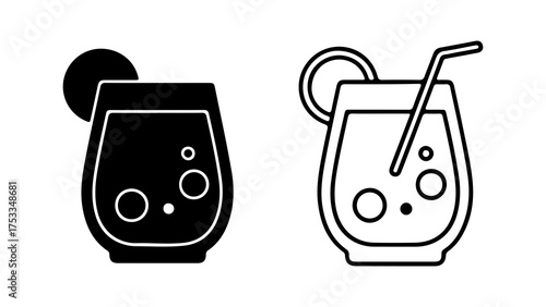 Tropical cocktail with lime and straw with transparent background