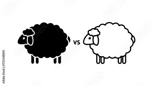 Black and white sheep facing off with transparent background