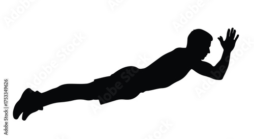 Dynamic male silhouette diving or flying, symbolizing freedom, action, and athleticism