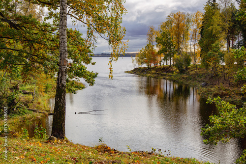 Autumn scenic view in Daugava nature walking trail in Aizkraukle in October in Latvia