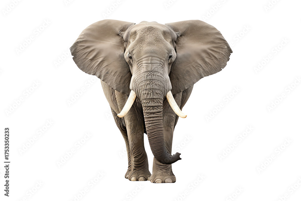 Obraz premium A majestic elephant stands gracefully, showcasing its large ears and tusks, embodying the beauty of wildlife.