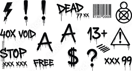 Dripping Icons, Symbols and Letters Set, Lightning, Exclamation, Barcode, Dollar, Free