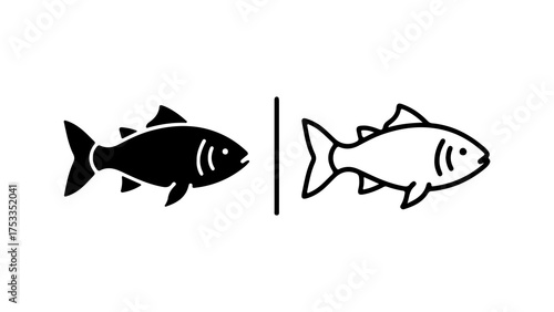 Fish icon set with outline and solid fill