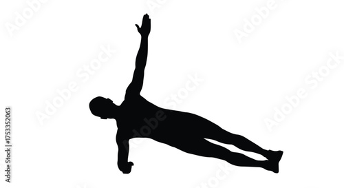 Side plank exercise silhouette. Fitness workout for core strength and body balance. Athletic person in yoga or pilates pose.