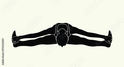 Yoga pose silhouette: Wide-legged seated forward bend from top view. Stretching, flexibility, and wellness concept.