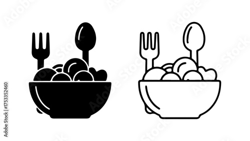 Bowl of salad with fork and spoon with transparent background