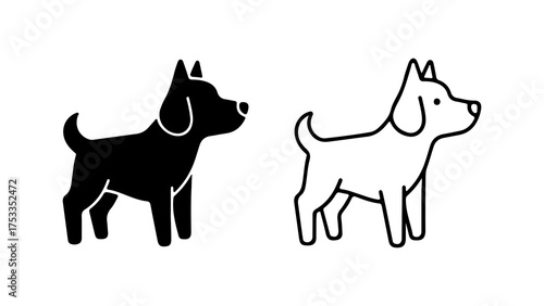 Dog icons with outline and solid fill with transparent background