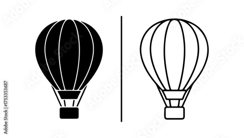 Hot air balloons outline and solid with transparent background