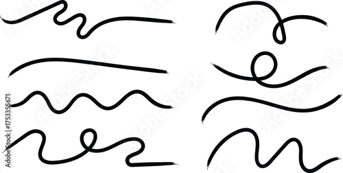 Hand drawn abstract wavy lines and swirl elements on white minimalist background