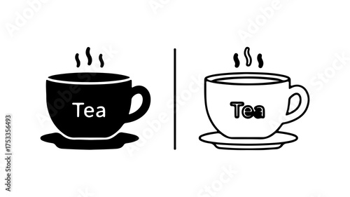 Hot tea cups with steam and text with transparent background