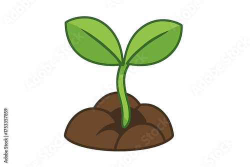 Fresh green sprout seedling emerging from a mound of brown soil representing new life