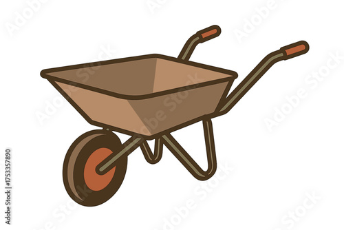 Traditional brown wheelbarrow isolated on a white background for gardening and construction