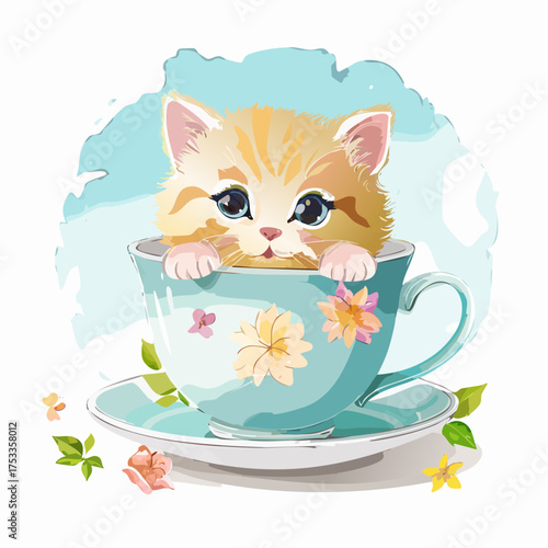 Schlafendes Katzenbaby in einer Teetasse