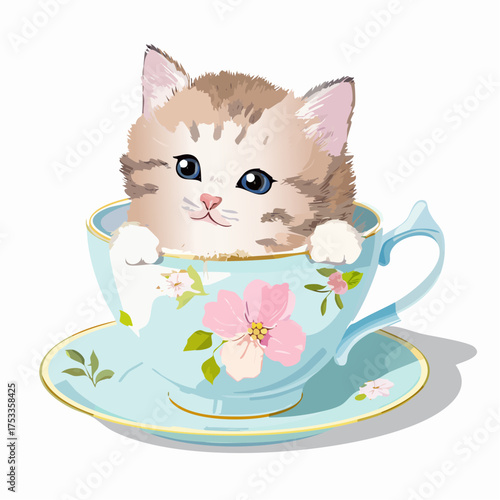 Schlafendes Katzenbaby in einer Teetasse