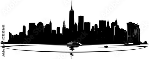 Skyline new york silhouette. This image shows the iconic skyline of New York City, highlighting Manhattan's skyscrapers and urban landmarks. Vector clipart illustration design