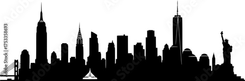 Skyline new york silhouette. This image shows the iconic skyline of New York City, highlighting Manhattan's skyscrapers and urban landmarks. Vector clipart illustration design
