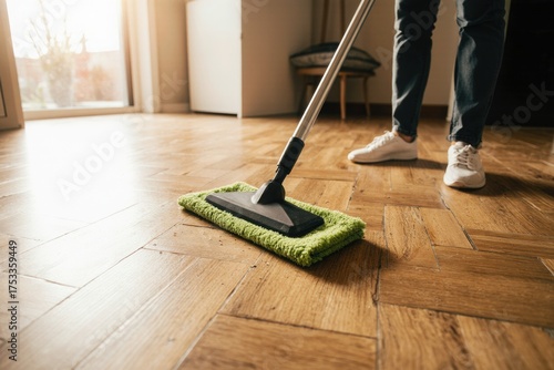 Modern Microfibre Mop Cleaning The House Floor, Clean Wood Parquet, Cleaning Service, Home Cleaning
