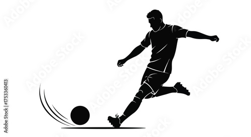 Dynamic soccer player silhouette kicking ball with motion graphic