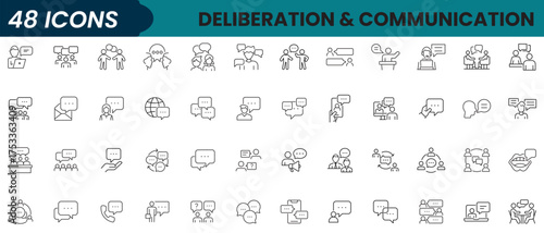 Deliberation line Editable Icons set. Vector illustration in modern thin line style of communication related icons: speech bubble, question/answer, video call, and more.